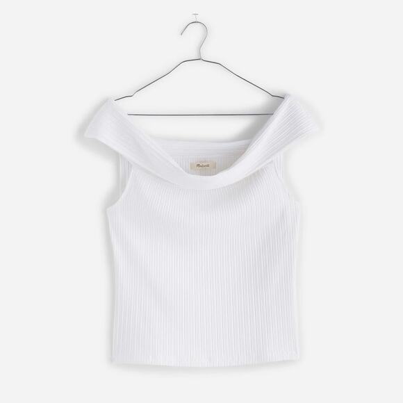 NWT Madewell Ribbed Off-The-Shoulder Top In Eyelet White Size Large - Picture 1 of 9